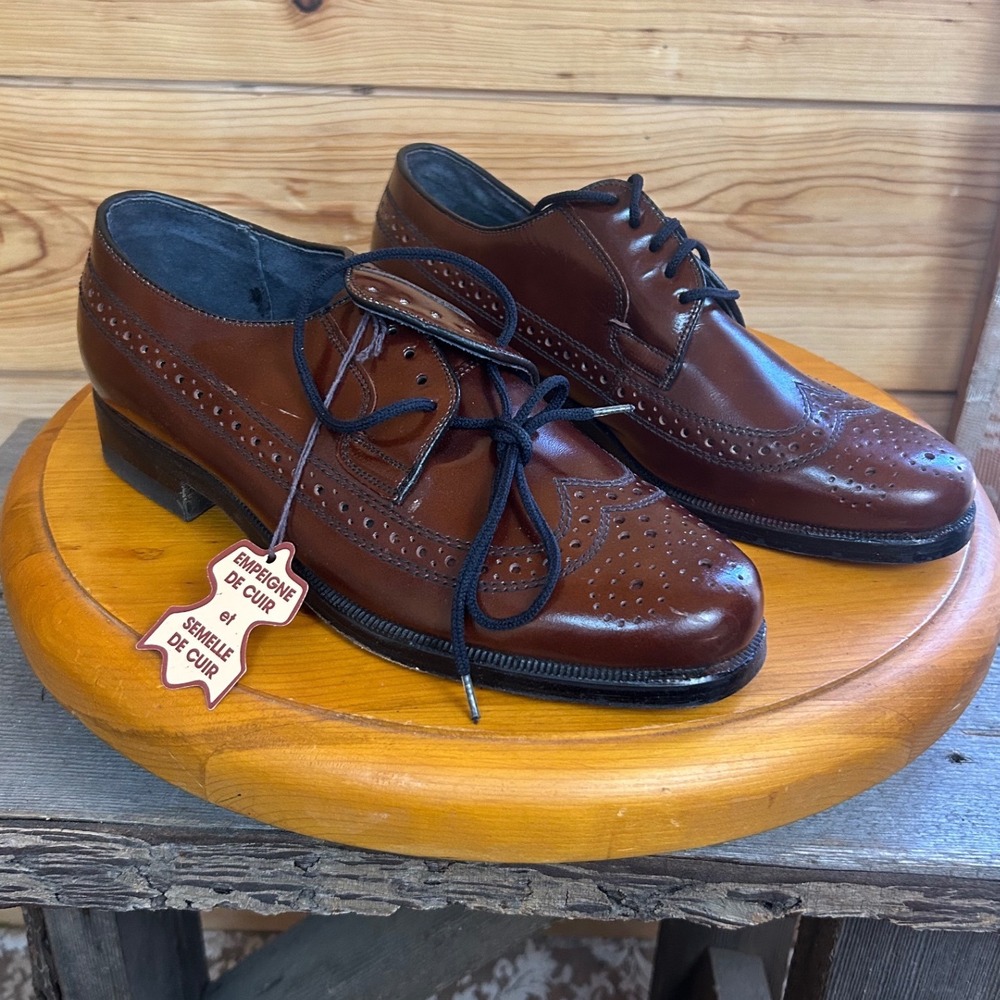 10 King Street Mens Brown Leather Wingtip Oxford Brogue Dress Shoes Size 7